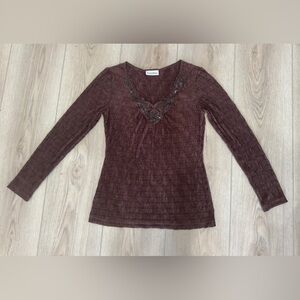 Brown Crinkle Long Sleeve Top